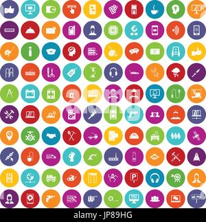 100 Supporto set di icone di colore Illustrazione Vettoriale