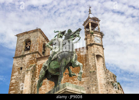 Spagna, regione dell'Extremadura, città di Trujillo, Pizarro statua Foto Stock