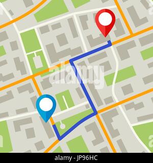 Mappa con perni e blue way Illustrazione Vettoriale