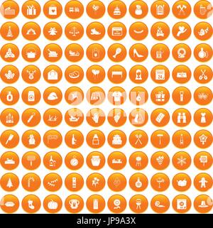 100 La tradizione di famiglia set di icone di colore arancione Illustrazione Vettoriale