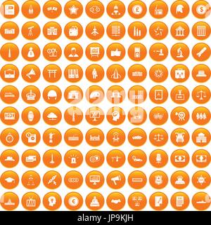 Governo 100 set di icone di colore arancione Illustrazione Vettoriale