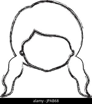 Monocromatico silhouette sfocata caricatura di donna senza volto con doppio pigtail acconciatura Illustrazione Vettoriale