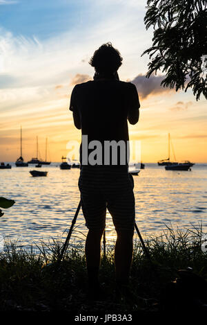 Stagliano fotografo durante il tramonto, Guadalupa Foto Stock