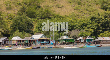 Case di Kampung Rinca, città, Indonesia, Rinca, isola tropicale, Foto Stock