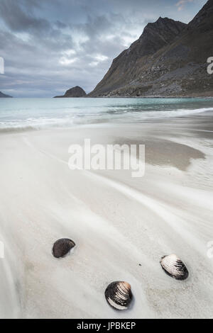 Haukland beach, Isole Lofoten in Norvegia Foto Stock