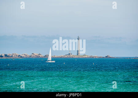 Ile Vierge faro. Plouguerneau, Finistère Bretagna, Francia. Foto Stock