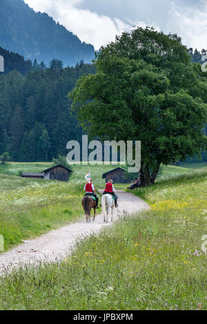 Castelrotto, Alto Adige, Italia. I piloti nei campi sopra Castelrotto Foto Stock