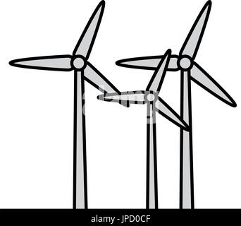Turbine eolica su sfondo bianco icona bianco su sfondo icona Illustrazione Vettoriale