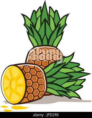 Ananas e metà illustrazione. isolato su sfondo bianco. Illustrazione Vettoriale