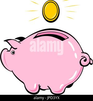 Salvadanaio e coin. Il concetto di risparmio finanziario. Isolato su sfondo bianco. Illustrazione Vettoriale. Illustrazione Vettoriale