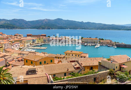 Vista panoramica su Portoferraio, Isola d'Elba, Toscana, Italia Foto Stock