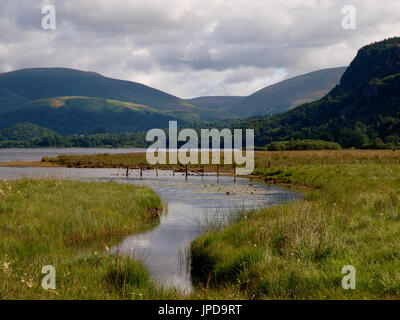 Estremità meridionale del lago Derwentwater, nel distretto del lago, Cumbria, Regno Unito Foto Stock