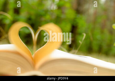 Le pagine del libro aperto sono impilati in forma di un cuore Foto Stock
