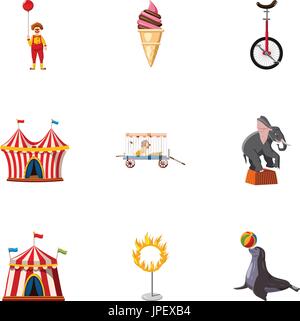 Viaggiare chapiteau circo set di icone Illustrazione Vettoriale