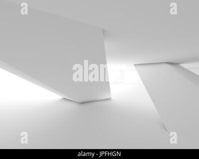 Abstract bianco camera vuoto interno, le colonne inclinate e le ombre morbide da finestre luminose, 3d illustrazione Foto Stock