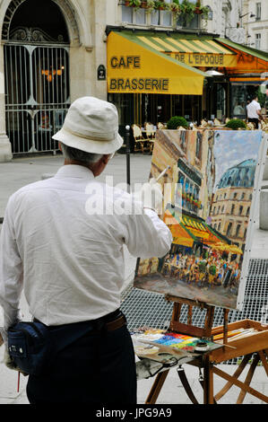 Artista pittura di una scena di strada nel centro di Parigi, Francia. Foto Stock