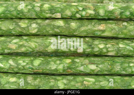 Vista ravvicinata di varie tinte verde rawhide tarter masticare bastoncini per cani. Foto Stock