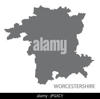 Worcestershire county map Inghilterra illustrazione grigio forma silhouette Illustrazione Vettoriale