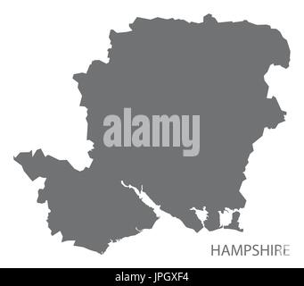 Hampshire county map Inghilterra illustrazione grigio forma silhouette Illustrazione Vettoriale