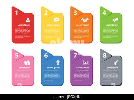 Infografico business design concept illustrazione vettoriale con 8 passaggi Illustrazione Vettoriale