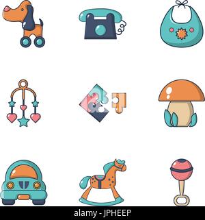 Giocattoli educativi set di icone di stile di Piana Illustrazione Vettoriale