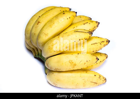 Organici di piccole banane tree maturano con piccole imperfezioni isolato su uno sfondo bianco Foto Stock