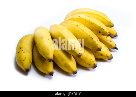 Organici di piccole banane tree maturano con piccole imperfezioni isolato su uno sfondo bianco Foto Stock