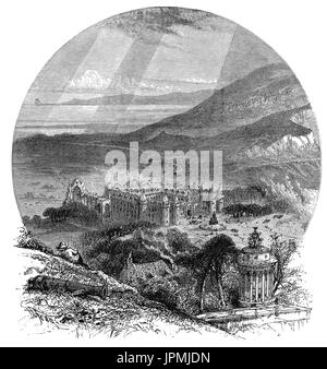 1870: Il Palazzo di Holyroodhouse o Holyrood Palace è la residenza ufficiale del monarca britannico in Scozia. Essa ha servito come la residenza principale del re e regine di Scozia a partire dal XVI secolo ed è un'impostazione per occasioni di stato ufficiali e divertente. Edimburgo, Scozia Foto Stock