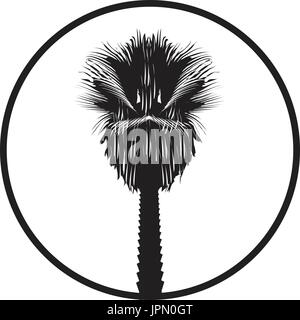 Californian Palm tree silhouette entro un cerchio, illustrazione design, isolati su sfondo bianco. Illustrazione Vettoriale