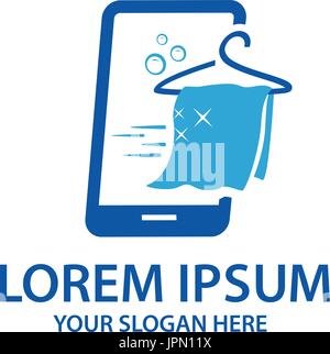 Smart phone con un panno e appendiabiti con velocità di movimento, logo design, isolato su sfondo bianco. Illustrazione Vettoriale