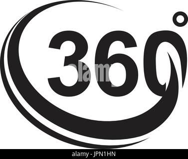 360 grado versione nera, icona design, isolati su sfondo bianco Illustrazione Vettoriale