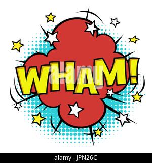WHAM! La frase nel discorso bolla. Suono di fumetti. Bolla del vettore icona frase di parlato. Libro di fumetti di palloncino. Sfondo di mezzitoni. Illustrazione Vettoriale