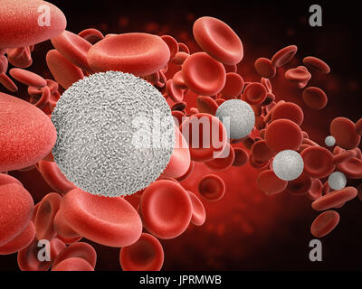 3D rendering di cellule bianche del sangue con globuli rossi Foto Stock