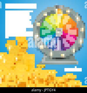 Fortuna ruota di filatura nella piana di stile del vettore. Il concetto di gioco d'azzardo, vincere jackpot casino in illustrazione Illustrazione Vettoriale