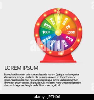 Fortuna ruota di filatura nella piana di stile del vettore. Il concetto di gioco d'azzardo, vincere jackpot casino in illustrazione Illustrazione Vettoriale