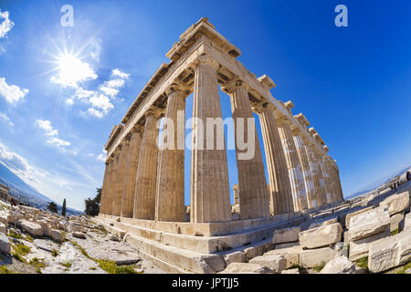 Il Partenone tempio contro Alba sull'Acropoli di Atene, Grecia Foto Stock