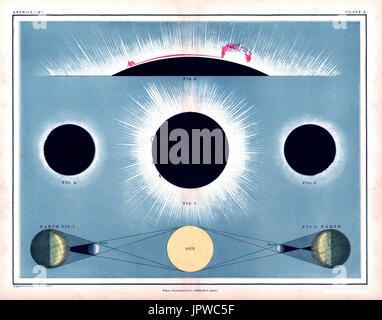 1855 Johnston Eclisse Solare Totale diagramma che mostra solari e il sole aurora Foto Stock