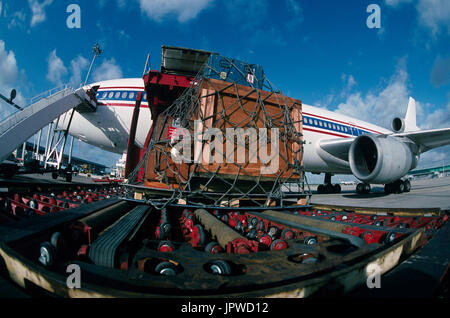 Carico che viene caricato su un McDonnell Douglas DC-10-30CF Foto Stock