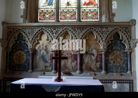 Il reredos, la chiesa di Sant'Andrea Arthingworth, Northamptonshire, England, Regno Unito Foto Stock