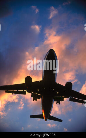 American Airlines Airbus A300-600R sul finale-approccio al tramonto con le nuvole Foto Stock