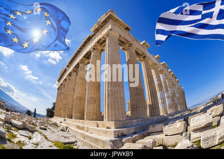 Il Partenone tempio contro Alba sull'Acropoli di Atene, Grecia Foto Stock