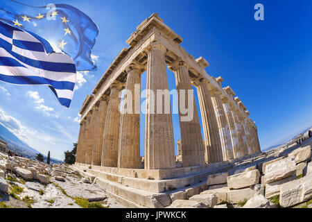 Il Partenone tempio contro Alba sull'Acropoli di Atene, Grecia Foto Stock