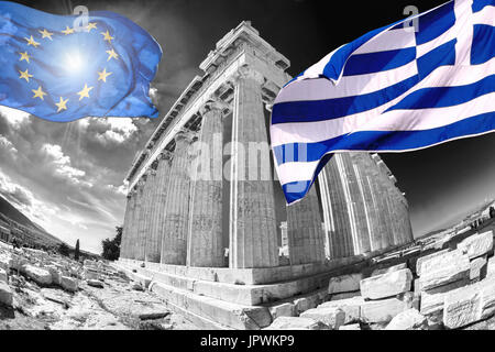 Il Partenone tempio contro Alba sull'Acropoli di Atene, Grecia Foto Stock