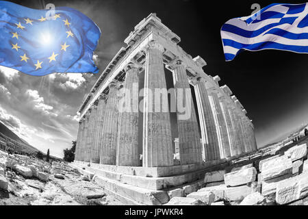 Il Partenone tempio contro Alba sull'Acropoli di Atene, Grecia Foto Stock