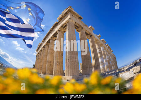 Il Partenone tempio contro Alba sull'Acropoli di Atene, Grecia Foto Stock