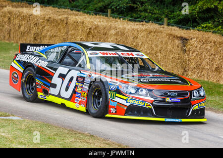 2017 Chevrolet SS Whelen Euro serie NASCAR racer con autista Jerome Galpin al 2017 Goodwood Festival of Speed, Sussex, Regno Unito. Foto Stock