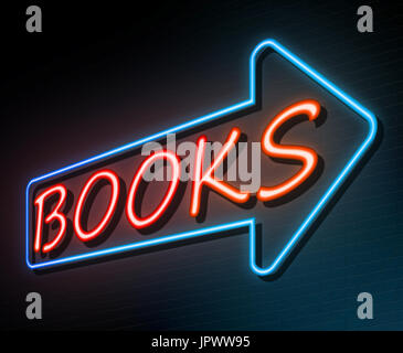 3d illustrazione raffigurante un luminoso segno al neon con un concetto di libri. Foto Stock