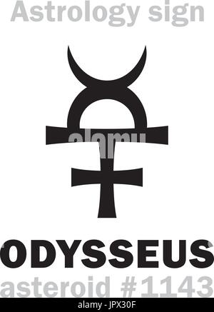 Alfabeto astrologia: ODYSSEUS (Ulisse), asteroide #1143. Caratteri geroglifici segno (simbolo unico). Illustrazione Vettoriale