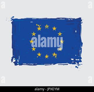 European Union Flat Flag - artistica del vettore i tratti di pennello e schizzi. Illustrazione grunge, tutti gli elementi ordinatamente su strati e gruppi. Il formato JPEG è un c Illustrazione Vettoriale