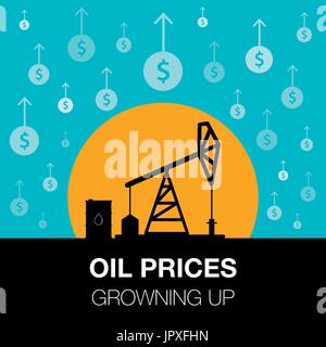 Industria petrolifera concetto. Il prezzo del petrolio che cresce con il dollaro moneta e pompa di petrolio. i mercati finanziari. illustrazione vettoriale. Illustrazione Vettoriale